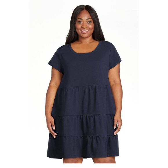 NWT Time and Tru Plus Size XXL Tiered 100% Cotton Mini Dress in Navy Blue - Picture 1 of 6